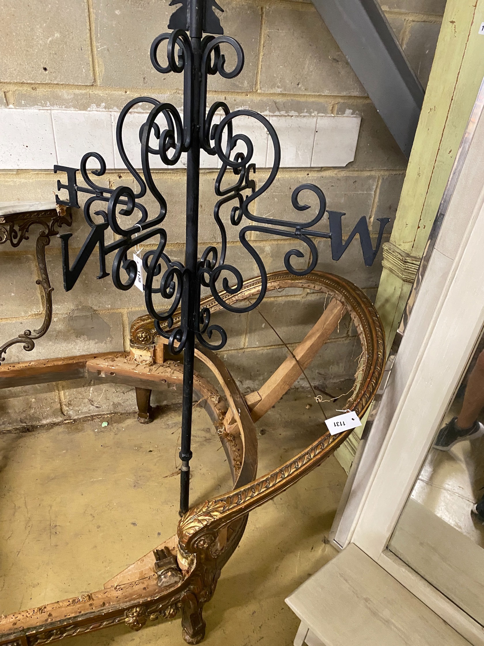 A wrought iron cockerel weather vane, height 182cm